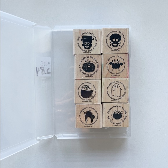 Stampin' Up Batty For You Set of 8 Wooden Block Rubber Mounted Stamps Halloween - Picture 5 of 6